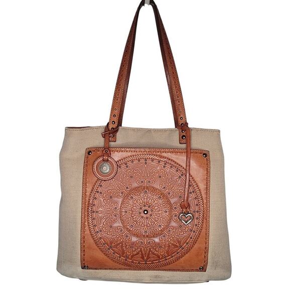 Brighton Ferrara Coll Giovana Canvas & Leather 3D Medallion Convertible Tote Bag - Picture 1 of 9